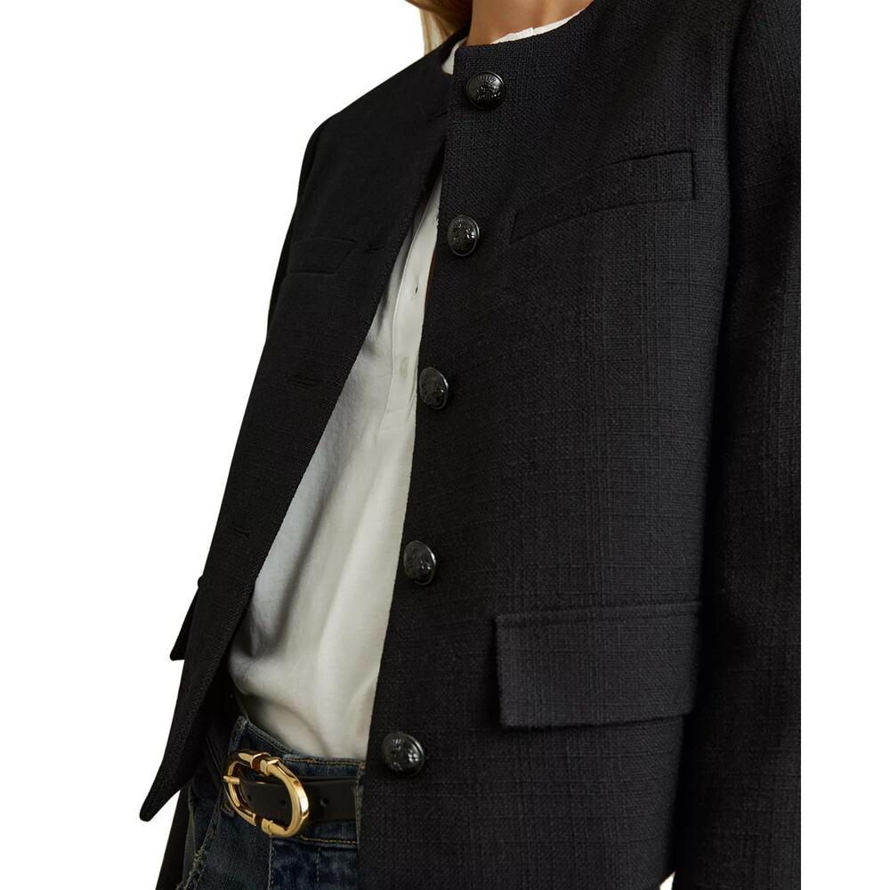 REISS Nola Cropped Wool Jacket - Black - Picture 4 of 10